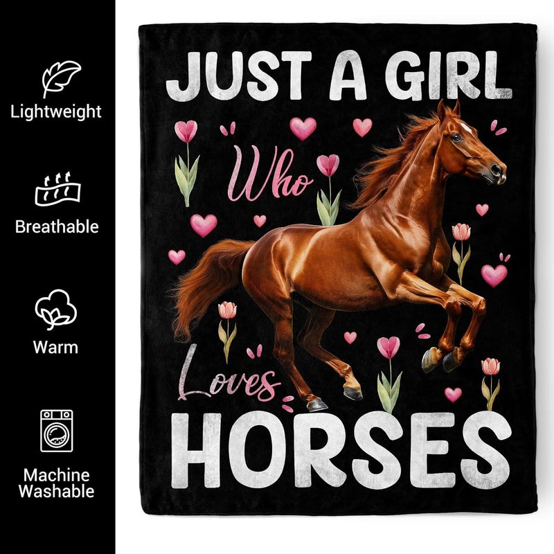 Levens Horse Gifts for Girls Women, Just A Girl Who Loves Horses Blanket 60"x50", Lightweight Soft Flannel Horses Throw Blankets Decor for Couch Bed Sofa, Horse Lovers Halloween Christmas Birthday Gifts - Image 5